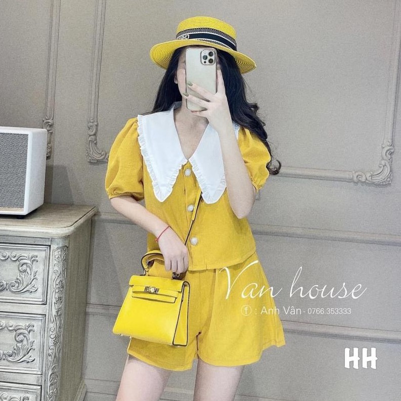 Bộ đũi xước cổ sen khuy ngọc 2 màu xinh xắn | BigBuy360 - bigbuy360.vn