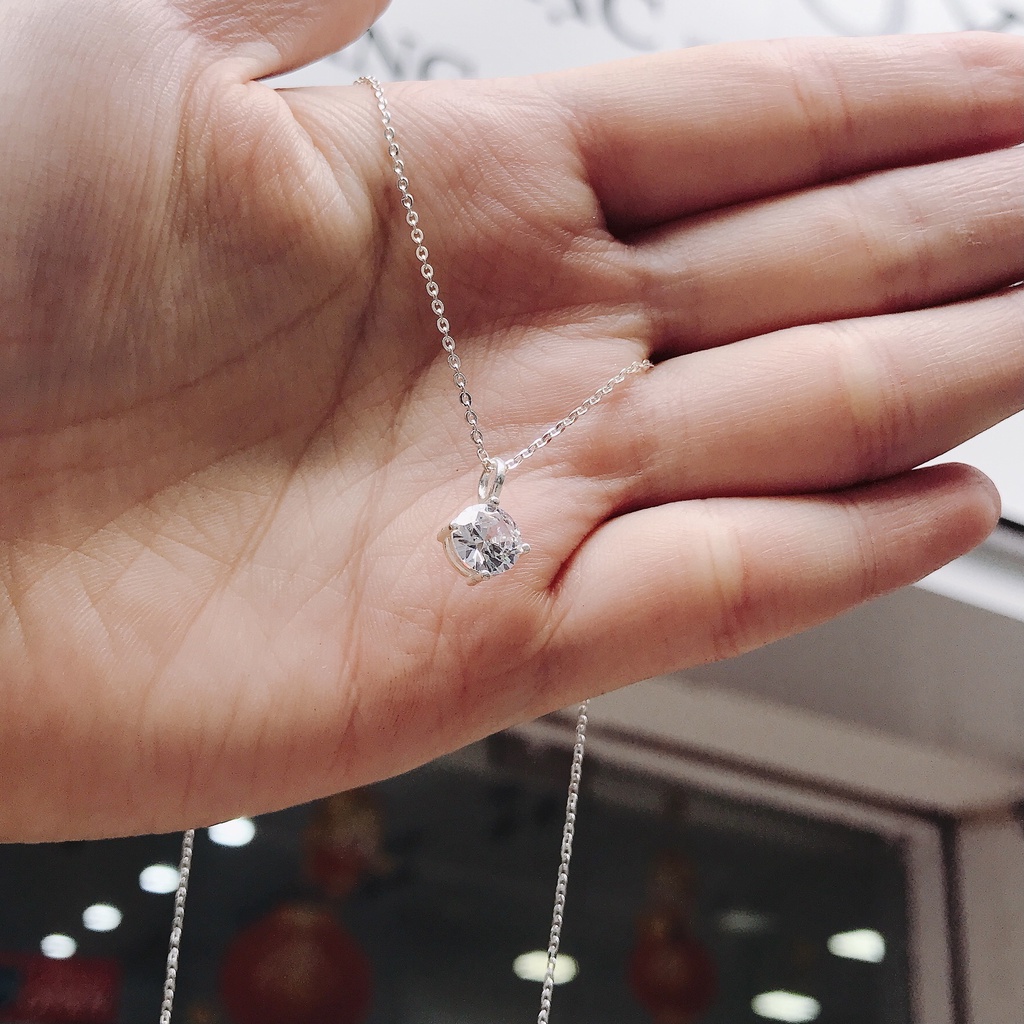 Dây Chuyền Bạc Ta S925 Cao Cấp CaoBac Silver Bốn Chấu KIm Cương Nhân Tạo Đơn Giản, Sang Trọng Cho Bạn Gái