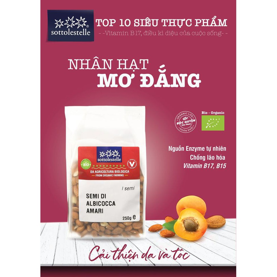 Nhân hạt mơ đắng hữu cơ Sottolestelle 250g