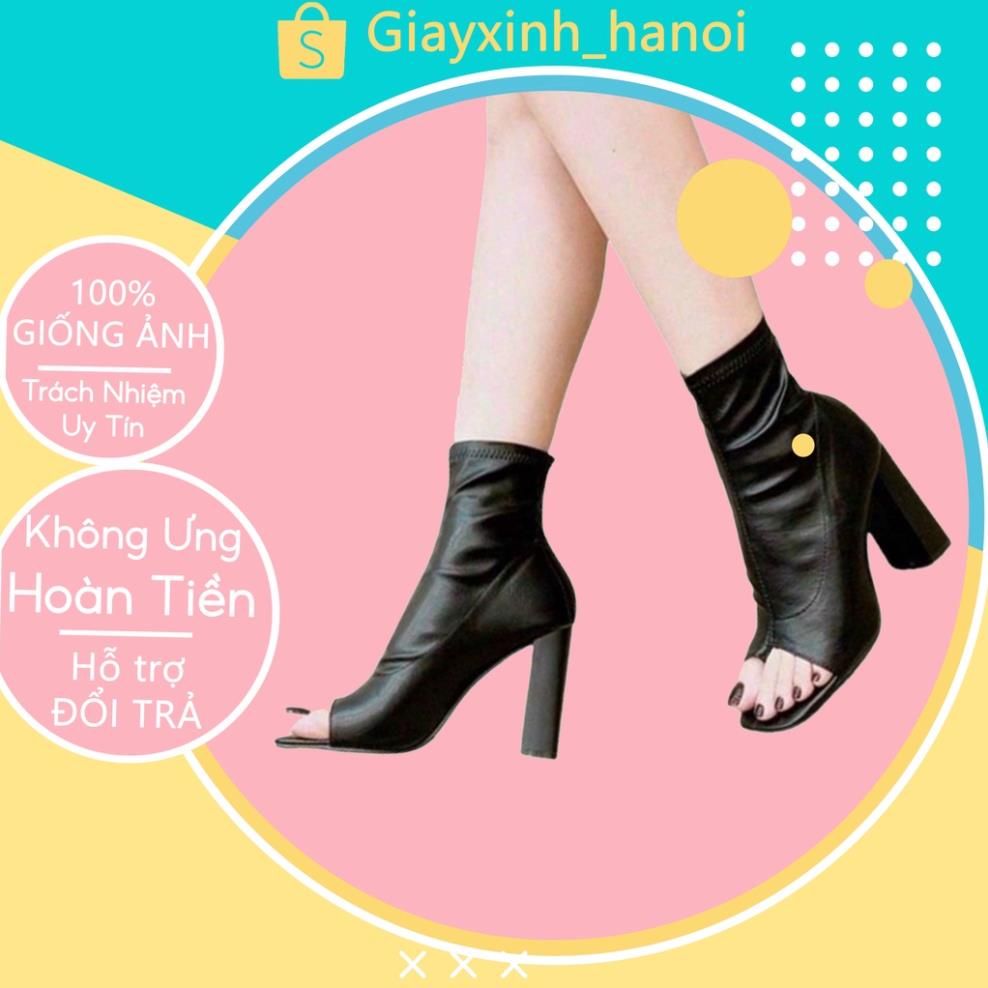Bốt nữ hở mũi chất da li nhăn, Giày bốt nữ cao cổ chất da mềm, đế dẻo cao 7 phân có khóa kéo sau hot 2021
