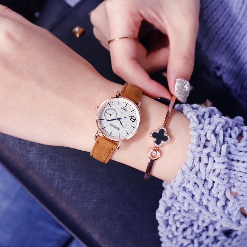 Đồng hồ thời trang nữ Mstianq M03 dây da lộn, phong cách hàn quốc | BigBuy360 - bigbuy360.vn