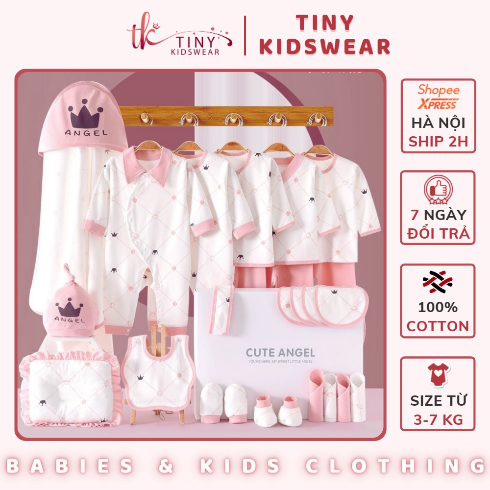 Set Quà tặng bé trai, bé gái sơ sinh, Quà tặng đầy tháng cao cấp 19 và 23 chi tiết hình vương miện [BD29]