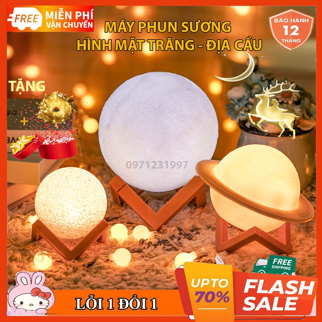 Máy Phun Sương - Máy Khuếch Tán Tinh Dầu Tạo Độ Ẩm Kiêm Đèn Ngủ Hình Quả Địa Cầu Dung Tích 880Ml