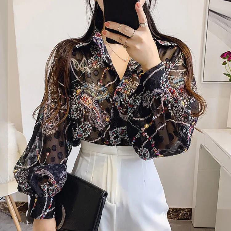 Áo Sơ Mi chiffon Tay Phồng Họa Tiết Hoa Phong Cách retro Thời Trang Xuân Hè Cho Nữ