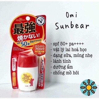 Kem chống nắng Omi Sun Bears SPF 50+ màu xanh/đỏ Nhật 28ml (Tuýp