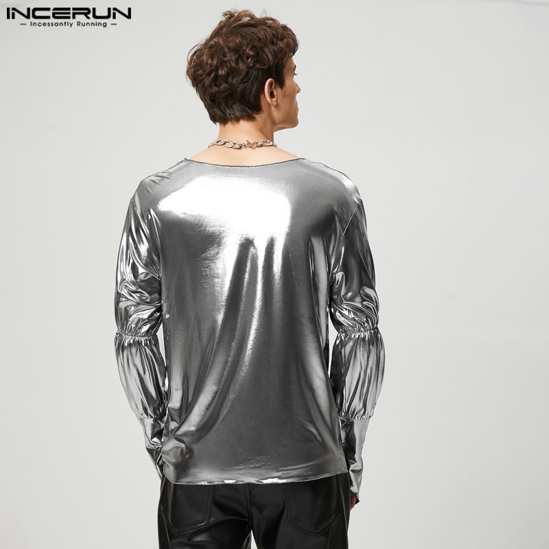 Áo INCERUN dài tay cổ chữ V lấp lánh cá tính cho nam