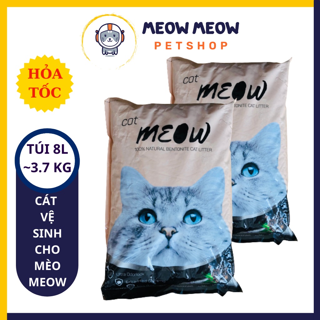 Cát vệ sinh cho mèo Meow Cat hương cà phê | Túi 8L ~ 3.7KG | Cát mèo vón cục thấm hút và khử mùi tốt.