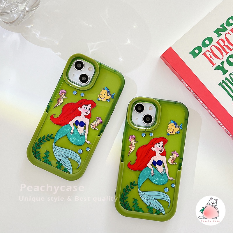 Ốp Điện Thoại TPU Dẻo Họa Tiết Nàng Tiên Cá Kèm Giá Đỡ Tàng Hình Cho iPhone 14 13 12 Pro Max 11 Xr Xs Max X