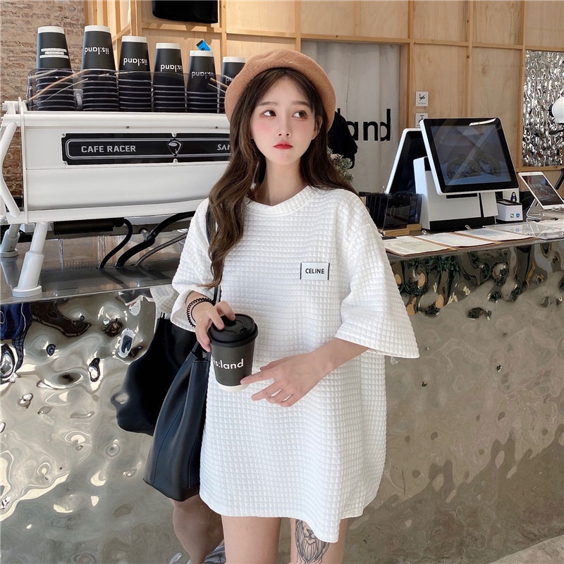 LEEVA - Áo thun nữ phối gân dáng rộng Eline A104