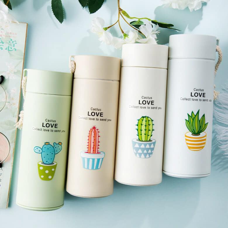 Bình nước giữ nhiệt mini hình cây xương rồng lõi thủy tinh cao cấp dung tích 450ml - T2K Max