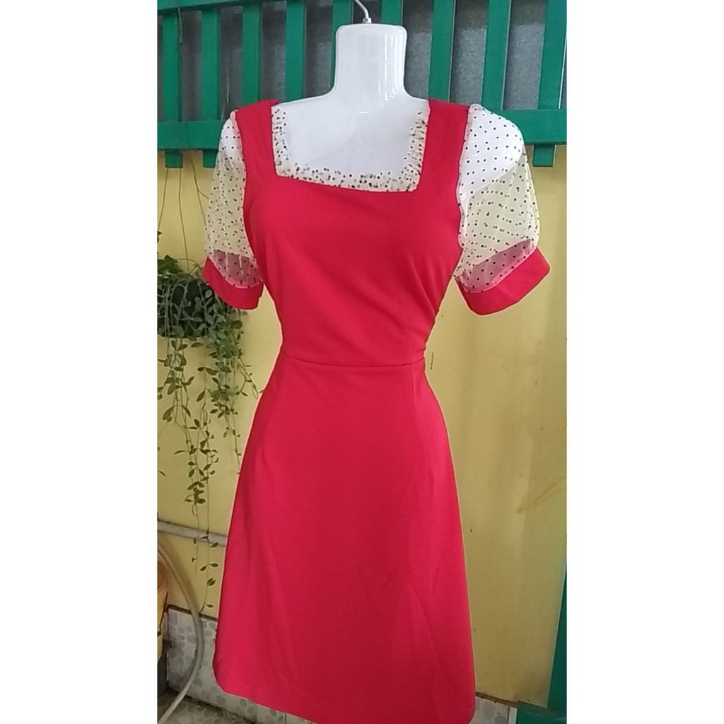 ĐẦM - TAY REN CHẤM BI - CHẤT VẢI UMI CAO CẤP QUẢNG CHÂU