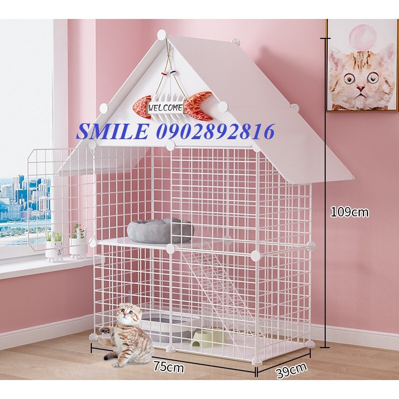 (FREESHIP) CHUỒNG,LỒNG 2 TẦNG CÓ MÁI CHÓ,CHUỒNG MÈO ĐA NĂNG LƯỚI THÉP SƠN TĨNH ĐIỆN
