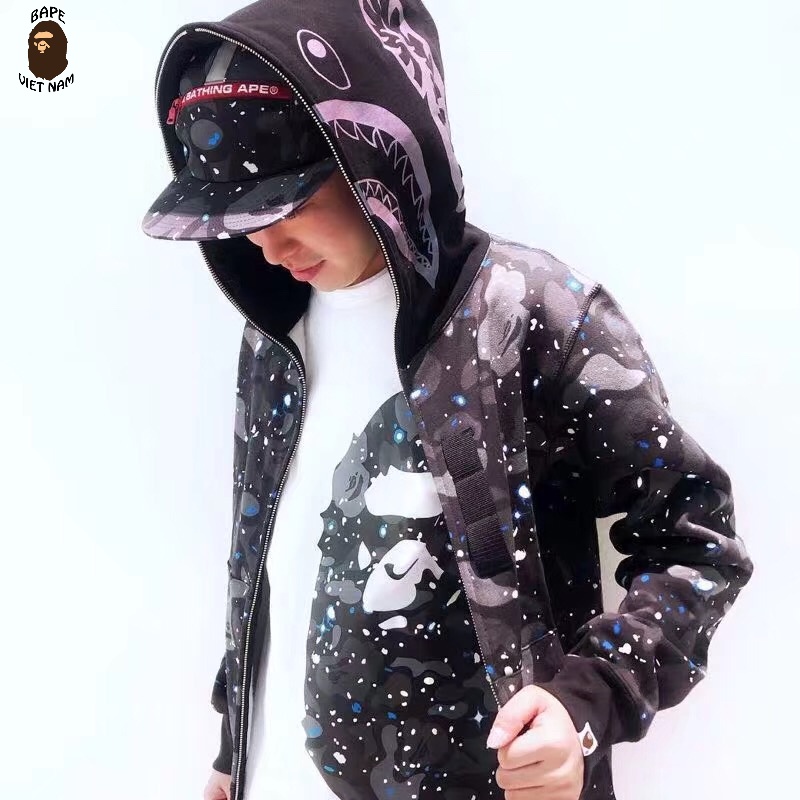 Áo Jacket Bape Shark Galaxy SS2022, Áo Hoodie Bape Cá mập fullzip 2 màu Đen, Trắng BapeVN