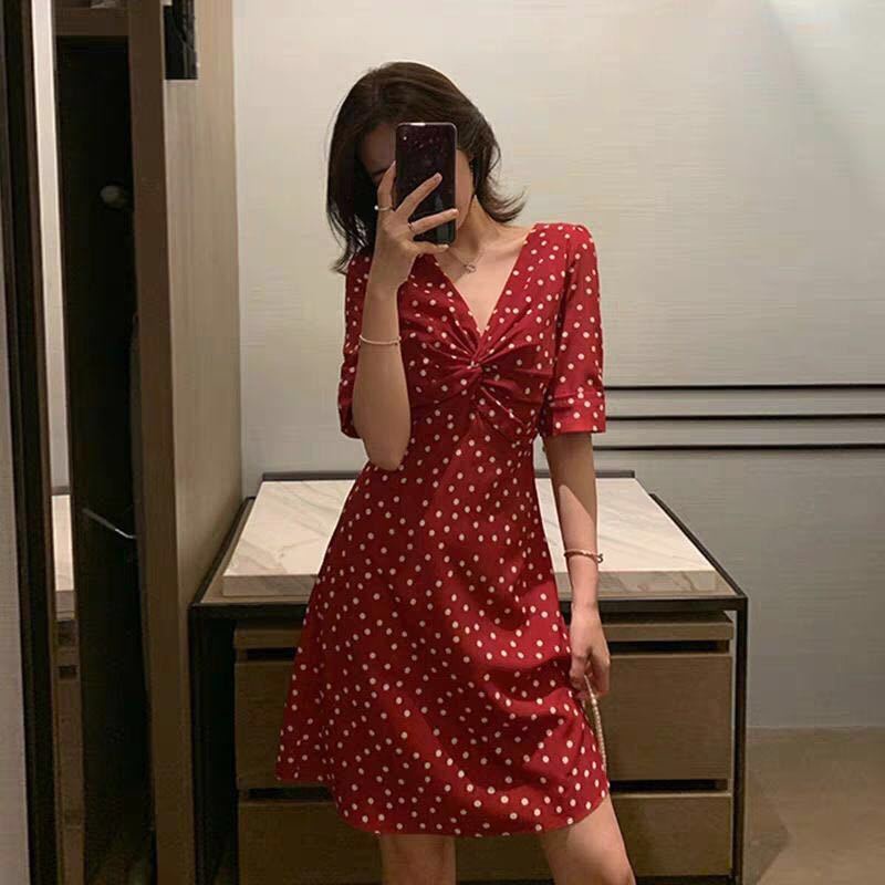 AMOI Đầm Hoa Phong Cách Retro Pháp Cổ Điển