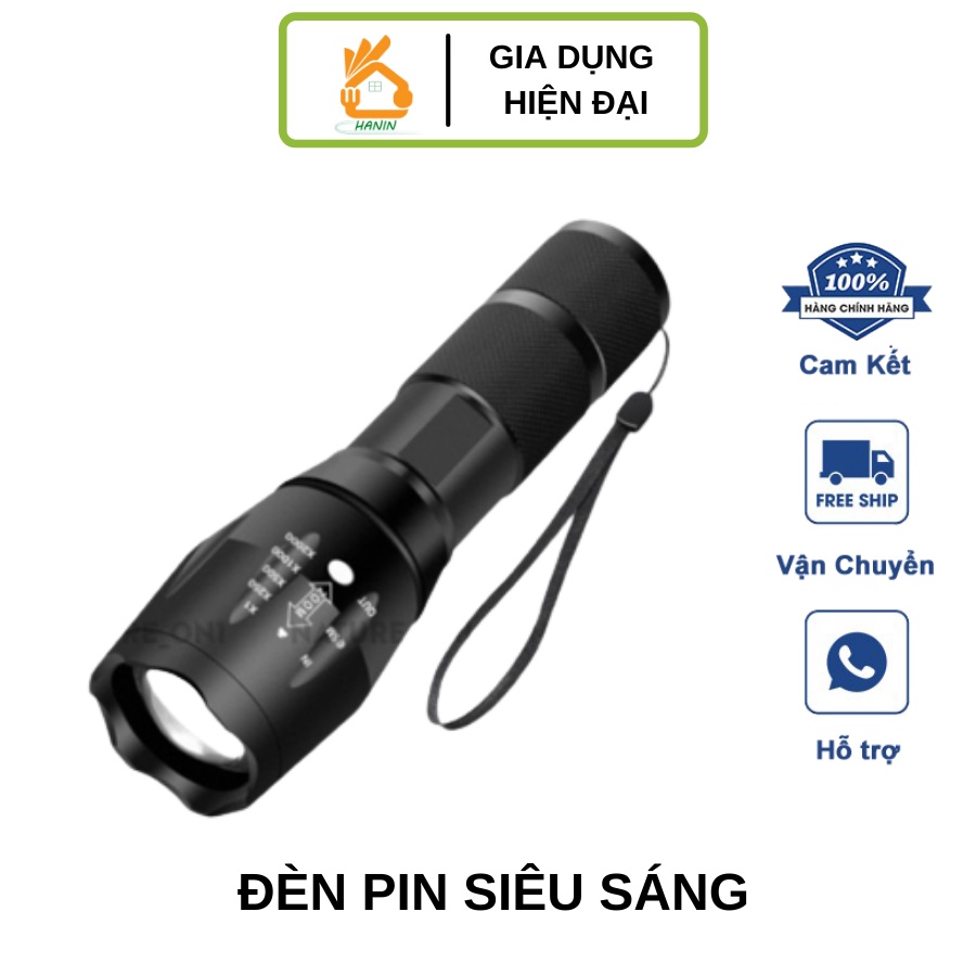 Đèn pin siêu sáng Hợp Kim Chống Nước - Pin Có Thể Sạc Lại - Full Box (Bảo Hành 12 Tháng)