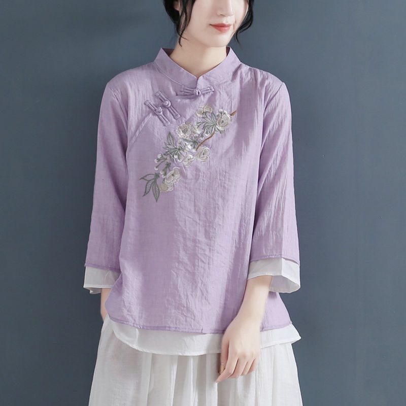 ☻ L O T U S ☻ Áo Kiểu Sườn Xám Thêu Hoa Plus Size CAL1757