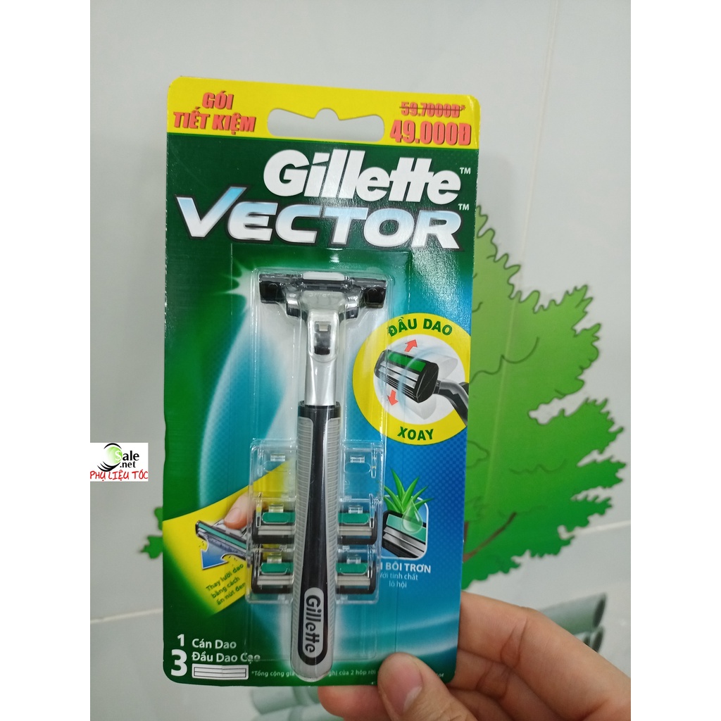 Dao cạo râu cho nam giới Gillette Vector vĩ xanh lá có kèm lưỡi thay thế