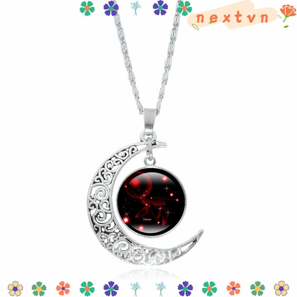 Vòng Cổ Mặt Hình 12 Cung Chòm Sao Và Mặt Trăng Màu Bạc Thời Trang