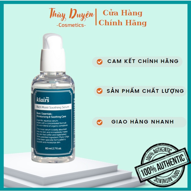 Serum Klairs Rich Moist Soothing Tinh Chất Dưỡng Ẩm Mượt Cho Da Khô 80ml