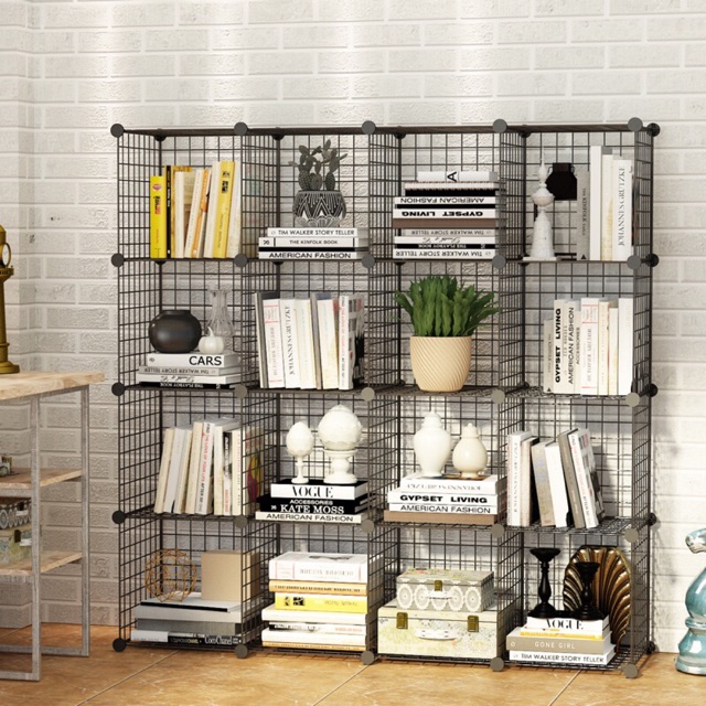 TỦ KỆ LƯỚI GHÉP ĐA NĂNG 16 Ô SÂU 37x37cm. Tặng 1 móc cài sườn 2 bên trị giá 20k