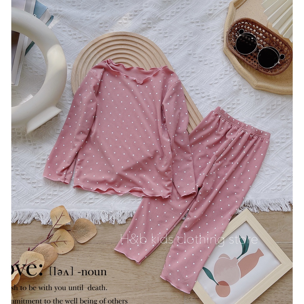 Bộ dài tay bé gái tăm lạnh chấm bi, bộ thu đông bé gái mềm đẹp dễ thương 8 -20kg