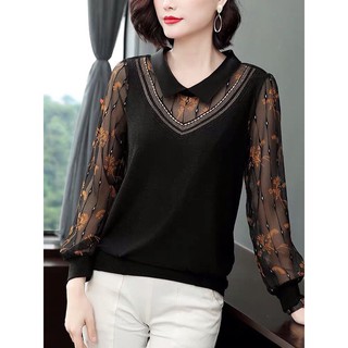 ÁO THUN KIM TUYẾN CỔ VIỀN ĐÁ TAY VOAN - MH459300 - HÀNG QUẢNG CHÂU