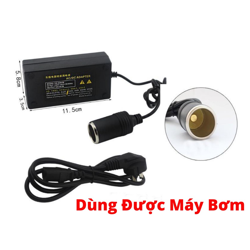 Dây Nguồn Adapter 220v Ra 12v Đầu Cắm Ô TÔ Dùng Được Cho Máy Bơm