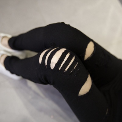 Quần legging đen dài đến mắt cá chân phối rách kiểu Hàn Quốc thời trang xuân hè 2021 cho nữ