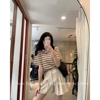Áo thun kẻ ngang cộc tay( Ảnh thật)