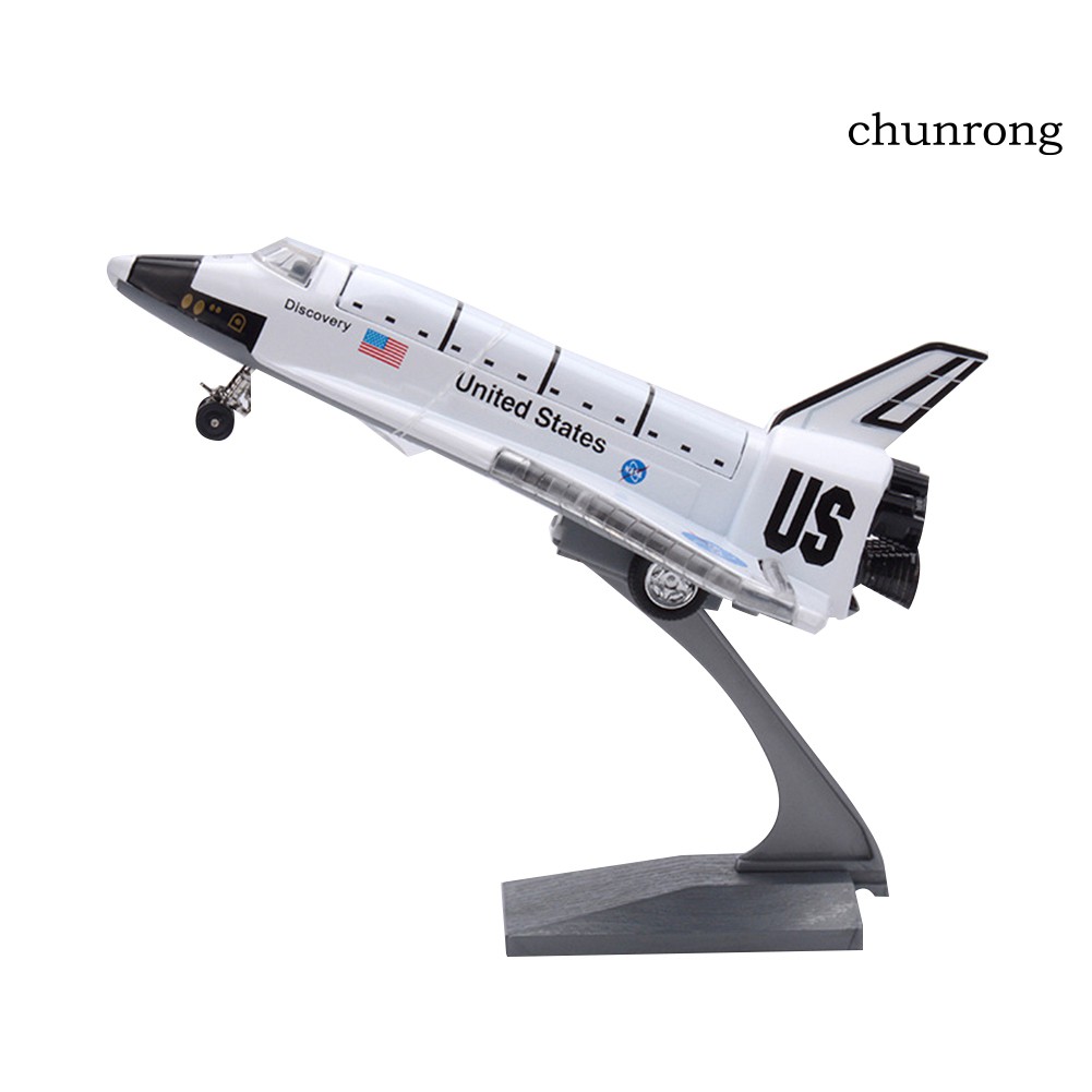 CR+Diecast Space Shuttle Plane Pull back Model with Sound Light Display Stand Toy