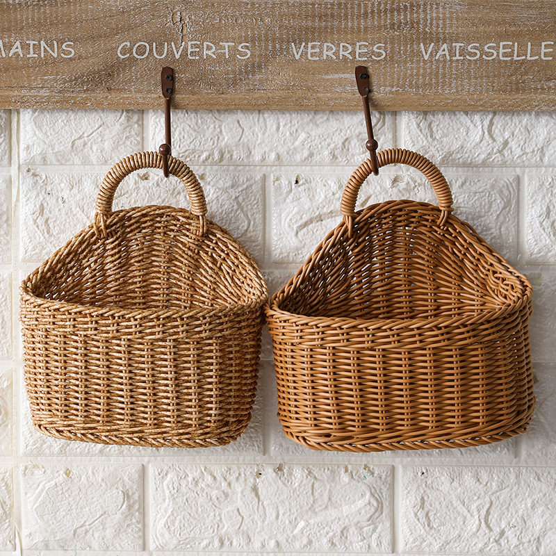 Nordic Hand-Woven Storage Natural Imitation Rattan Basket Flower Kitchen Hanging Basket