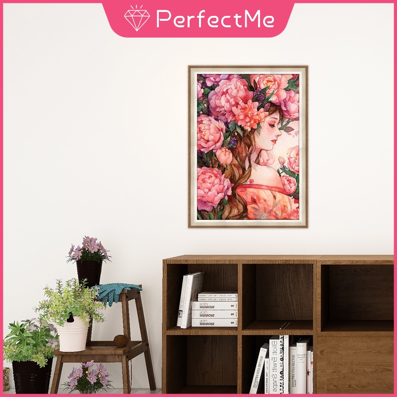 Tranh Đính Đá 5D Tự Làm Hình Cô Gái Và Hoa 30x40cm Trang Trí Tường Nhà