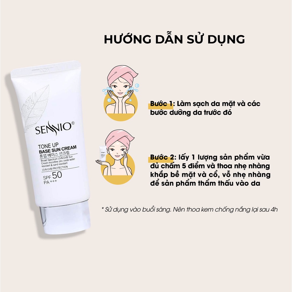 Kem chống nắng nâng tone Sennio Tone Up Base Sun Cream SPF50 PA+++ dưỡng trắng da kiềm dầu 50ml SNO 802
