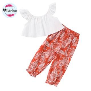 Set áo không tay kèm quần dài Mikrdoo phong cách mùa hè thời trang năng động cho bé gái