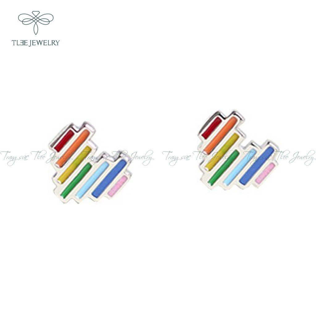 Khuyên tai bạc nữ TLEE tim mini bảy sắc cầu vồng xinh xắn NCJ B0187