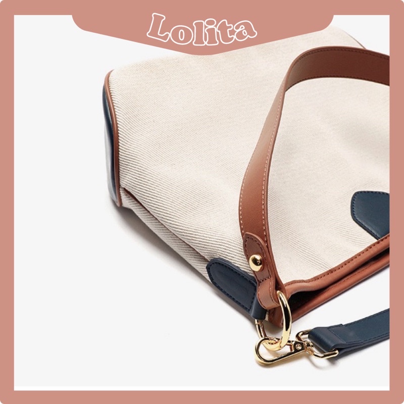 Túi Tote Vải Canvas 2 Dây Phối Màu Vintage LOLITA