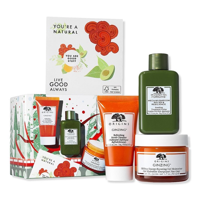 Set dưỡng da Origins GLOW & BELIEVE GinZing & Mega-Mushroom Hydrating Glow Kit