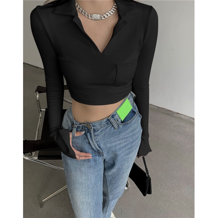 NRVP Áo Thun Nữ Oversize Cổ Tròn Dài Tay Kiểu Hàn Quốc