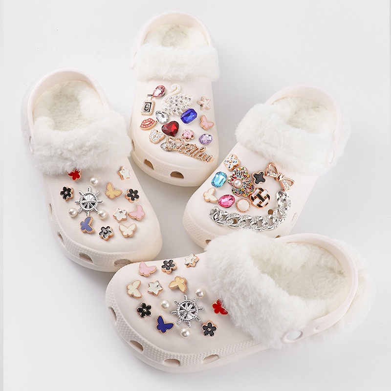 Charms Phụ Kiện Trang Trí Giày Hình Hoa Đính Đá Pha Lê Có Thể Tháo Rời