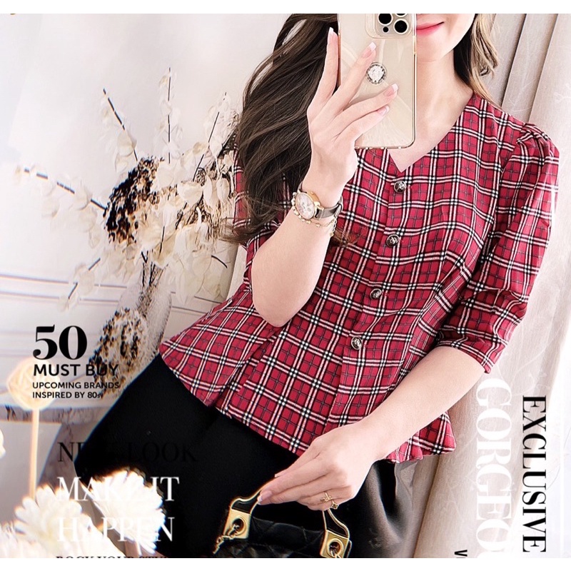 Áo kiểu nữ tay bồng dáng ngắn G428 kiểu dáng thanh lịch dễ phối đồ công sở hay đi chơi đều hợp thời trang - GEM Fashion