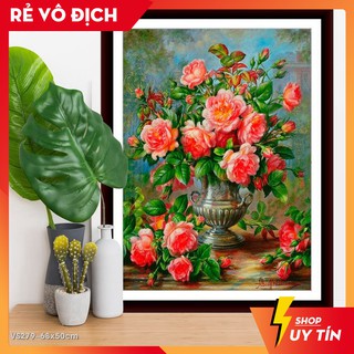 [⚡HOT SALE⚡] Tranh đính đá venus Bình hoa hồng cổ VS279 kích thước 68x50cm