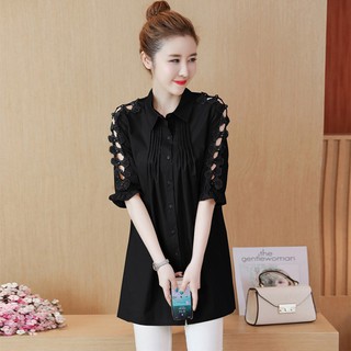 Đầm sơ mi xếp ly tay nơ