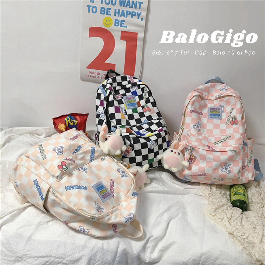 Ba lô caro đi học đi chơi vải chống thấm nước siêu cute FUMIAO ( không móc khóa) G229 - BaloGigo