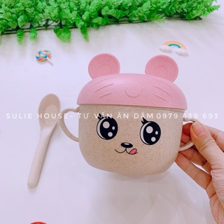 Bát ăn dặm lúa mạch đội mũ kèm thìa kute