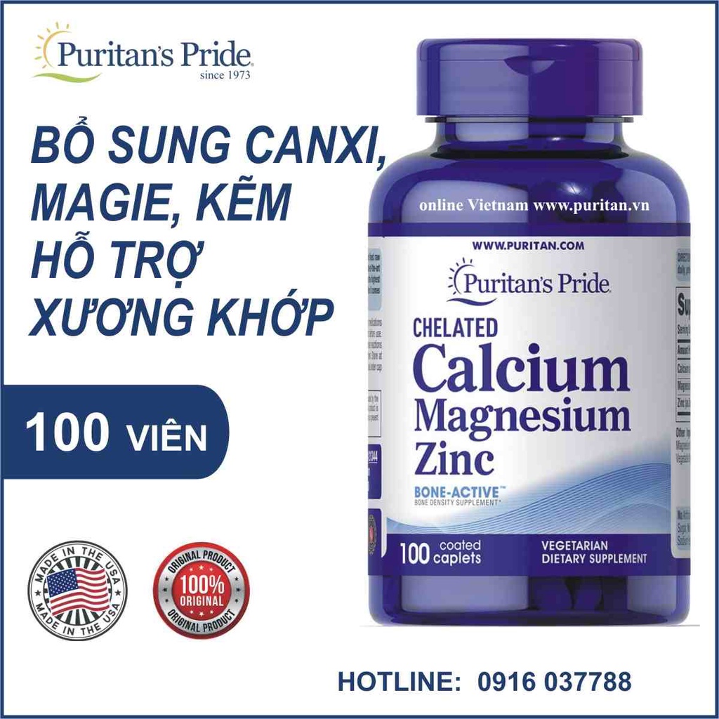 Viên uống Canci tổng hợp giúp tăng chiều cao - Puritan's Pride Chelated calcium magnesium zinc 100 viên