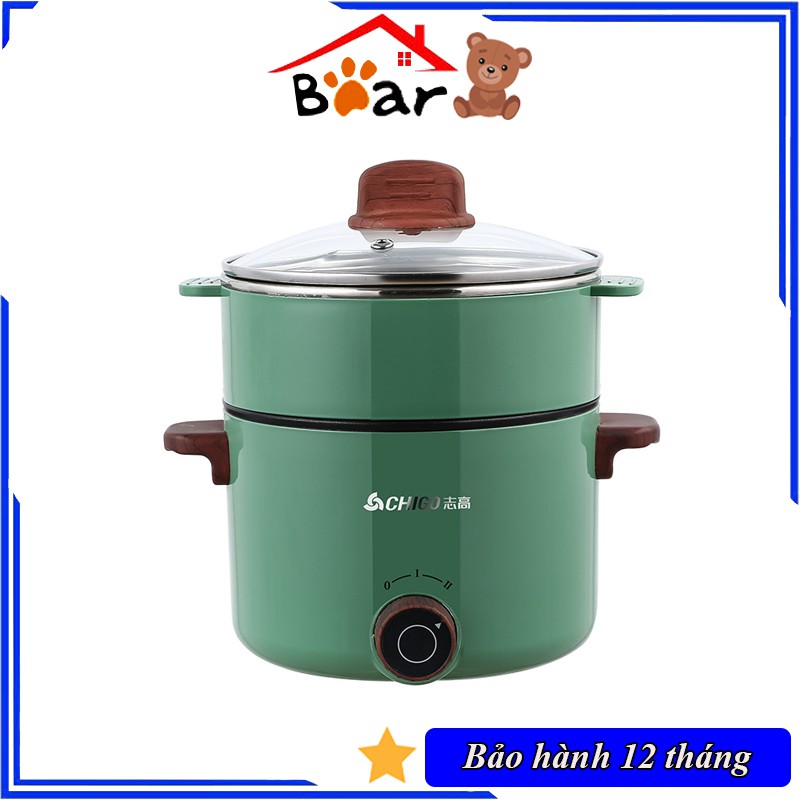 Nồi Điện Đa Năng Chigo, Nồi Lẩu Điện Mini Chống Dính 2 Tầng Cao Cấp, An Toàn Cho Sức Khỏe, Có Thể Nấu Cơm, Hấp