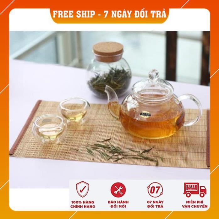 [FREESHIP TOÀN QUỐC] Bộ ấm trà/ /Ly trà thủy tinh - 6 chén kèm đế nến chịu nhiệt, sử dụng được cả đèn cồn và cốc nến