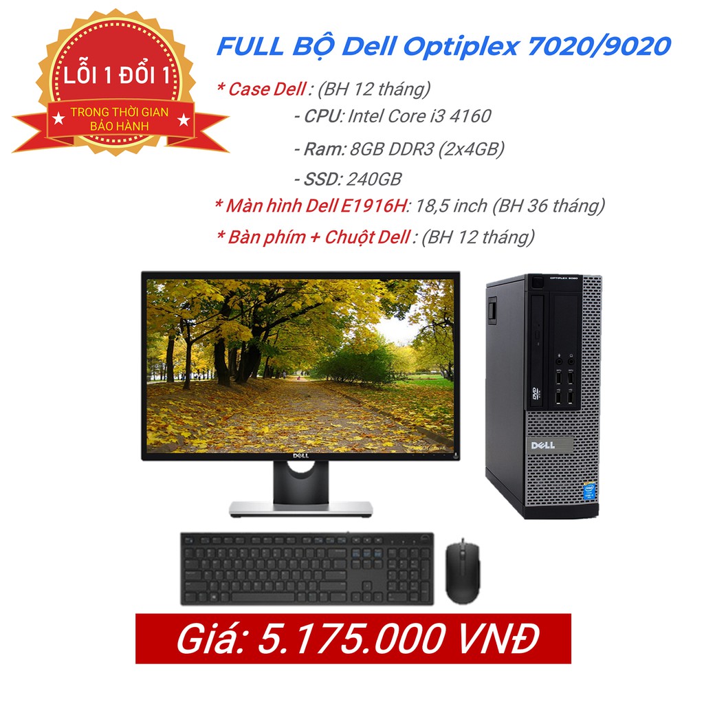 Bộ cây máy tính để bàn văn phòng Dell 3020/9020/ 7020 Core i3 4160, màn hình Dell , phím chuột Dell hàng nhập khẩu | WebRaoVat - webraovat.net.vn