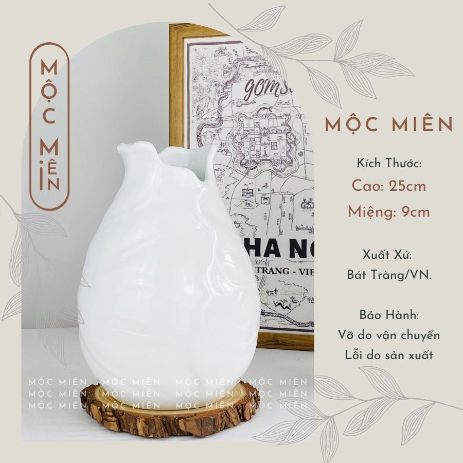 Bình hoa gốm sứ men Trắng cao cấp lọ hoa decor trang trí để bàn nhiều mẫu mã, Mộc Miên, gốm sứ bát tràng