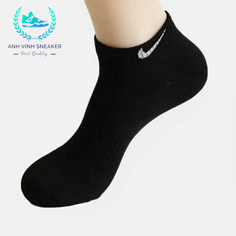 Tất nike cổ ngắn nam nữ đen trắng vớ thể thao cổ thấp hộp 5 đôi cao cấp